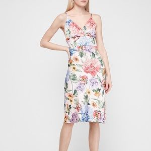 NWT Pink Satin Floral Wrap Midi Slip Dress, small